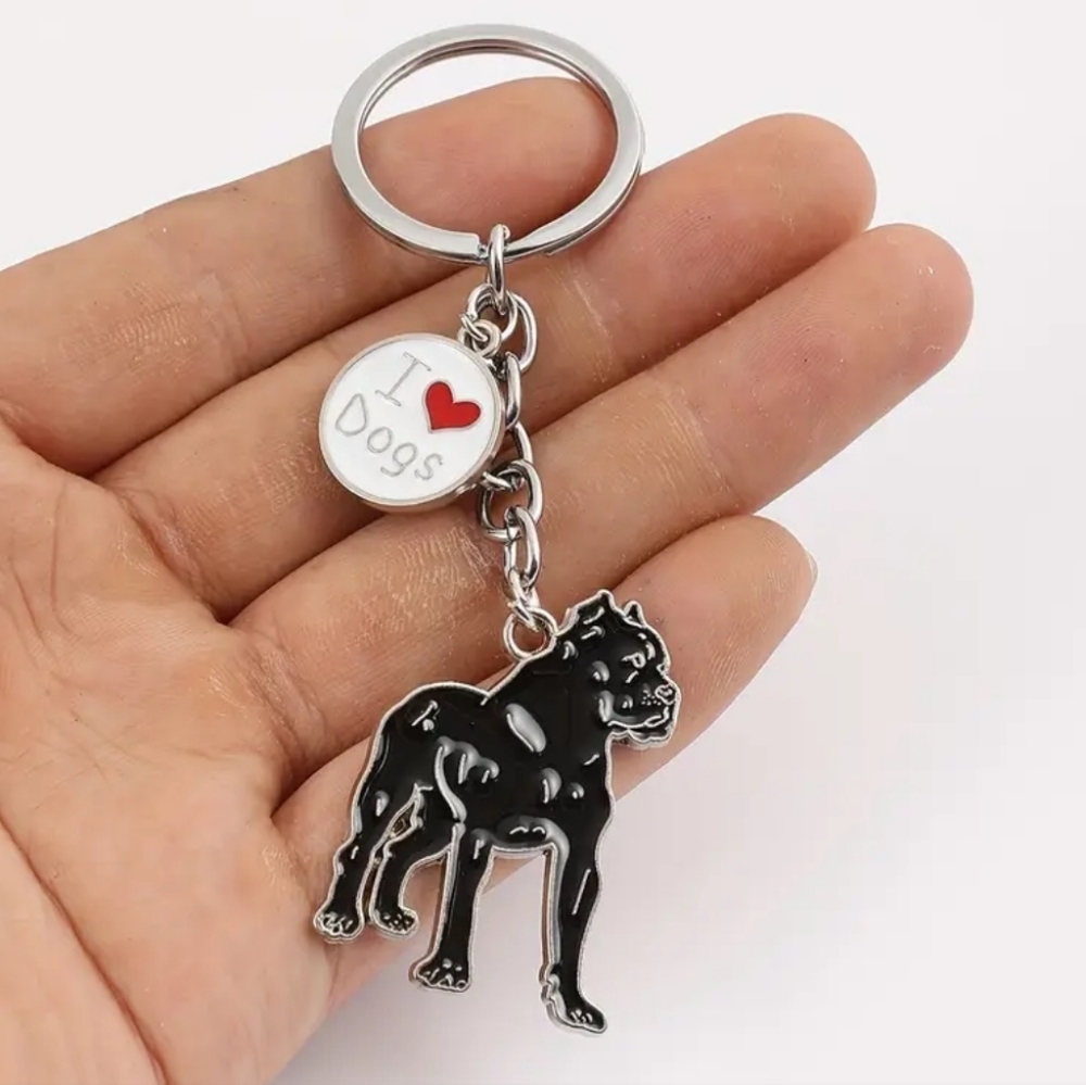 NEW! Enamel American Pit Bull "I ❤️ Dogs" Keychain Bag Charm 🎒👜~🐾 🐕